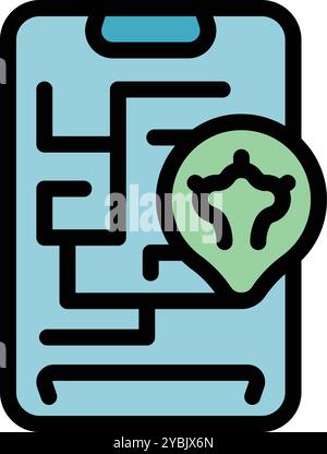 Smartphone showing the location of a brain icon on a map, representing a quiz game interface for testing your knowledge Stock Vector