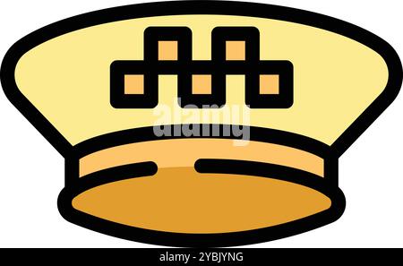 This illustration features a yellow taxi driver cap adorned with a black and yellow checker symbol, commonly associated with taxi services and urban transportation Stock Vector