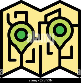 Route icon between two points with dotted path line and location pin ...