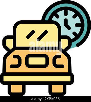 This color icon of a car and a clock is representing car sharing service and time management Stock Vector