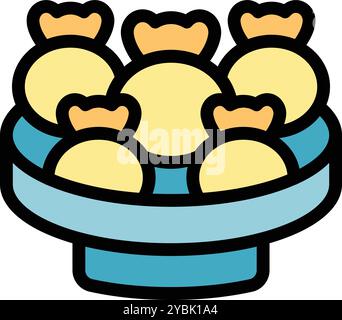 Round bao buns sitting in a bamboo steamer basket waiting to be eaten Stock Vector