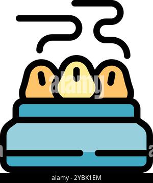 This colorful icon depicts a steamer basket with three steaming hot buns, ideal for food related projects Stock Vector