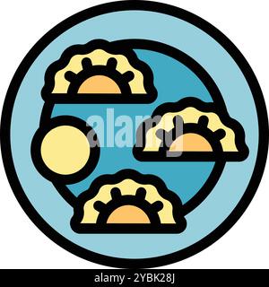 This minimalist icon features a plate of dumplings, symbolizing asian cuisine and culinary traditions Stock Vector