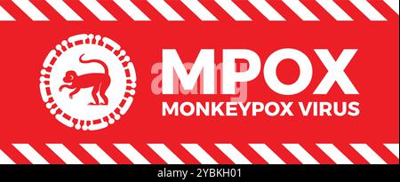 Monkeypox virus image, smallpox viruses. Medical banner illustrating Monkeypox virus on a red background, showing its concept in vector format Stock Vector