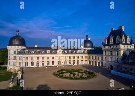 France, Indre, Berry, Châteaux de la Loire, Aerial View of Valençay castle Stock Photo