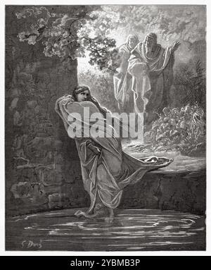 Susanna bathing. Susanna and the Elders. Old Testament. Antique bible illustration by Gustave Dore (1832–1883) Stock Photo