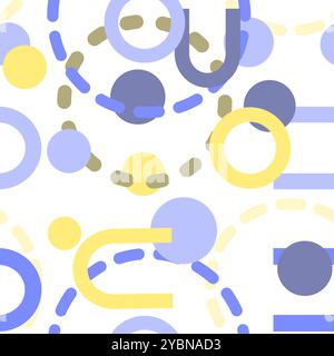 This image showcases a playful seamless pattern featuring various geometric shapes in soft colors on a white background. Vector illustration Stock Vector