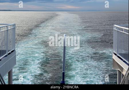Wake of a car ferry travelling across the North Sea Stock Photo
