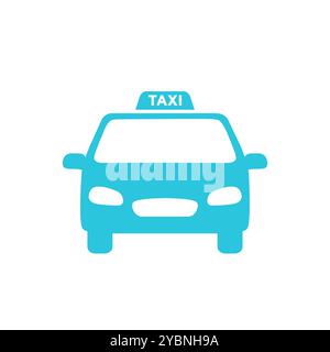 Car taxi cab service icon.  Front view, Isolated on white background. From blue icon set. Stock Vector