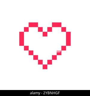 Valentine pixelated red  heart icon. Isolated on white background. Stock Vector