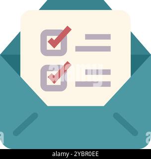 Icon of a checklist inside an envelope is showing a completed task Stock Vector