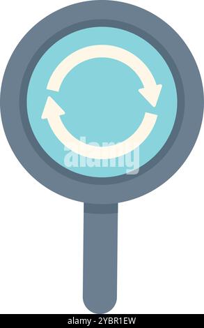 This vector illustration features a magnifying glass focusing on a recycling symbol, representing the concept of analyzing sustainability practices Stock Vector