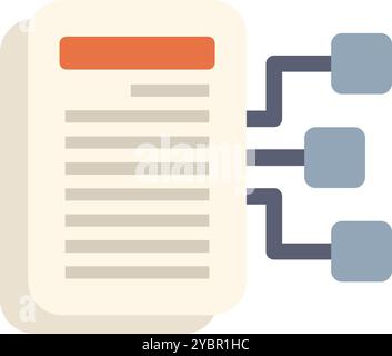 Data is being organized and connected to a document with lines and squares in this icon Stock Vector