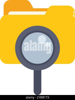 Magnifying glass is analyzing a folder containing important files, emphasizing data security and investigation Stock Vector