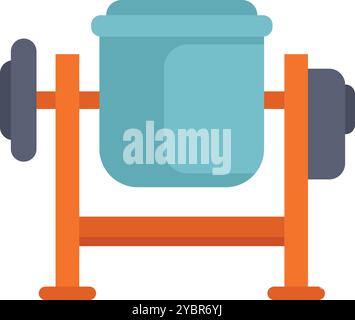 Concrete mixer standing on metal legs for construction works, mixing cement icon flat style Stock Vector