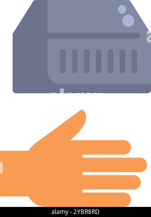 Open hand holding a modern video projector, a device used for displaying images or videos by projecting them onto a screen Stock Vector