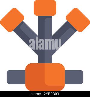 Network hub connecting three devices with cables, illustrating a network infrastructure concept Stock Vector