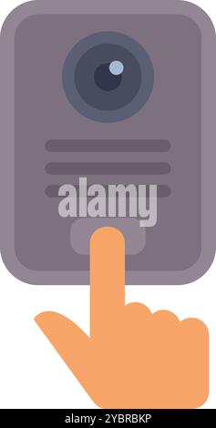 Hand is pressing the button of an intercom system with a camera, providing secure access and communication Stock Vector