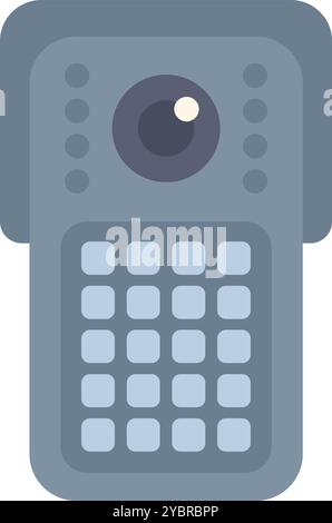 Modern intercom device with camera and buttons is hanging on the wall of the house, providing security and communication Stock Vector