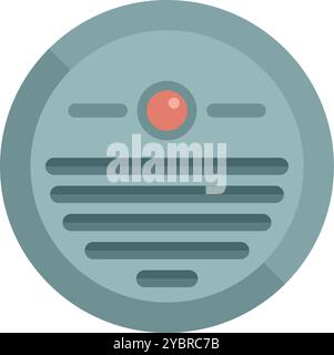 Round shape smoke detector detecting smoke with red light, flat style icon design Stock Vector
