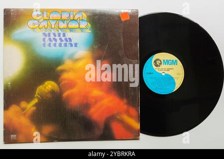 Gloria Gaynor Never Can Say Goodbye 33 1/3 rpm long play record album cover and vinyl recording. Stock Photo