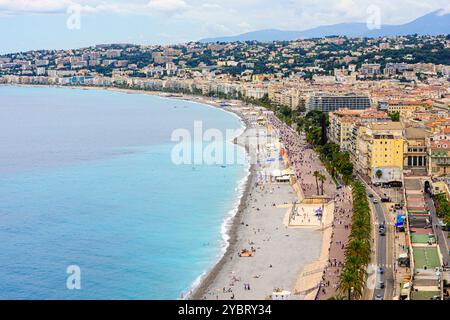 Nice foreshore and The Promenade des Anglais, Nice, Provence-Alpes-Côte d'Azur, Alpes-Maritimes, France Stock Photo