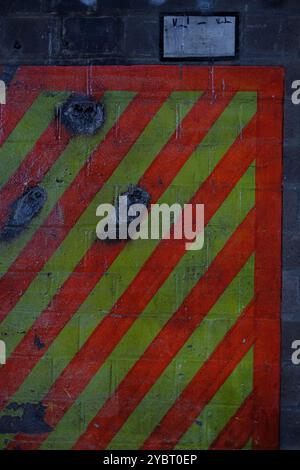 Painted safety area on wall, Details of the White Bay Power Station restored as an arts hub exhibition and event space in Balmain, Sydney Stock Photo