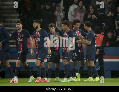 Senny Mayulu #24 of PSG celebrates his goal during the French ...