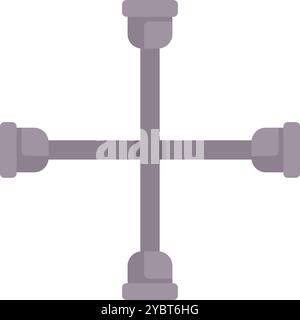 Cross lug wrench with four square heads lying on white background, changing car tire concept Stock Vector