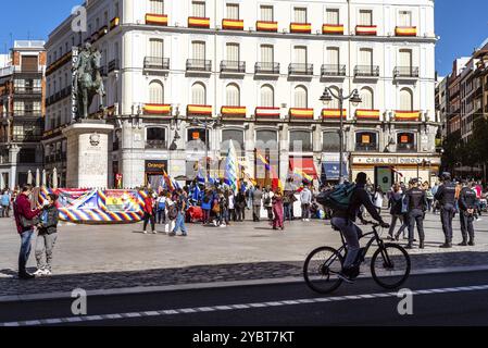 Madrid, Spain, October 11, 2020: Demonstration in Puerta del Sol against Hispanity day, Europe Stock Photo