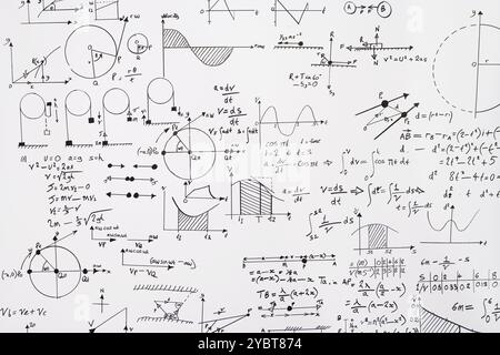 A collection of mathematical equations on a wall Stock Photo