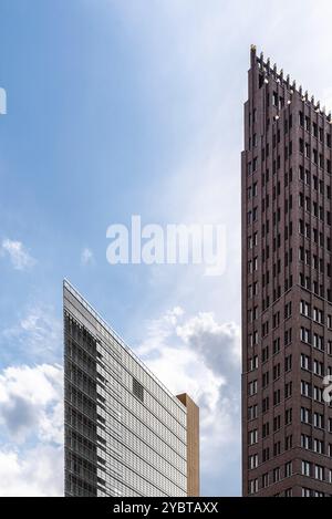 Berlin, Germany, July 28, 2019: View of skyscrapers against blue sky in Potsdamer Platz, Europe Stock Photo