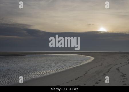 Sunset over the Maasvlakte beach near the port of Rotterdam Stock Photo