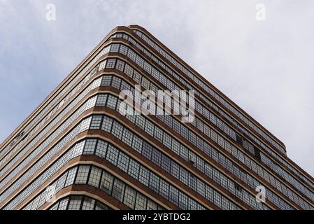 New York City, USA, June 25, 2018: Low angle view of commercial building with warehouses in Tribeca, North America Stock Photo