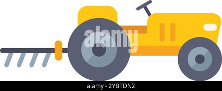 Yellow tractor is plowing the soil for a new crop to be planted, shown in a flat design style Stock Vector