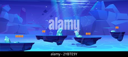 Underwater ocean game level map ui cartoon vector background. Deep ...