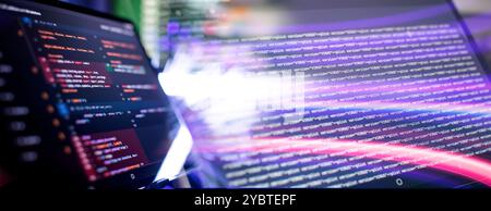 Computer script. Programming code abstract screen of software developer. Stock Photo