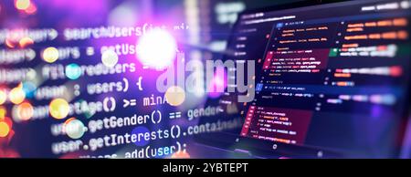 Computer script. Programming code abstract screen of software developer. Stock Photo