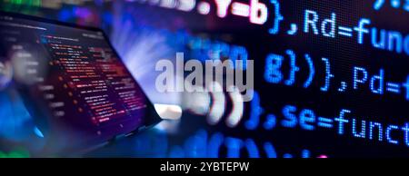 Abstract computer script code. Programming code screen of software developer. Software Programming Stock Photo