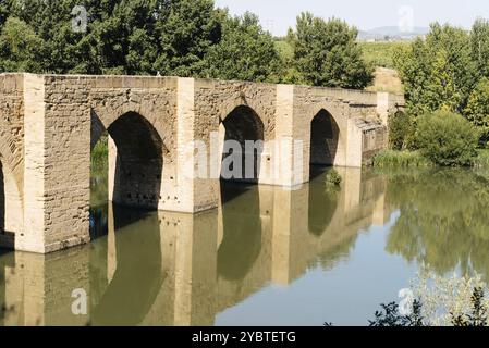 Brinas Bridge over Ebro River in Haro, La Rioja, sunny day of summer Stock Photo