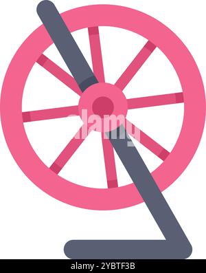 Pink hamster wheel standing on support structure for running pet rodents, isolated on white background Stock Vector
