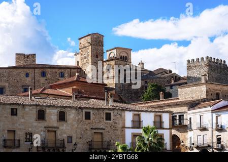 View of the medieval town of Trujillo. The Plaza Mayor of Trujillo is a historic central square that dates back to the 16th century. It is surrounded Stock Photo