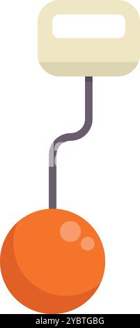Simple vector illustration of a wrecking ball hanging from a crane hook, isolated on white background Stock Vector