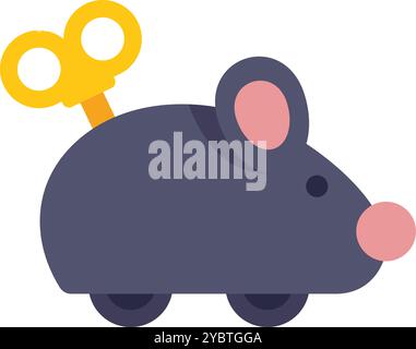 Simple, colorful vector illustration of a classic toy mouse with wheels and a visible winding mechanism Stock Vector