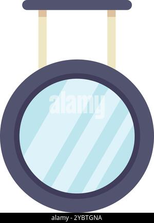 Round wall mirror hanging on two strings, reflecting the natural light coming from the front Stock Vector
