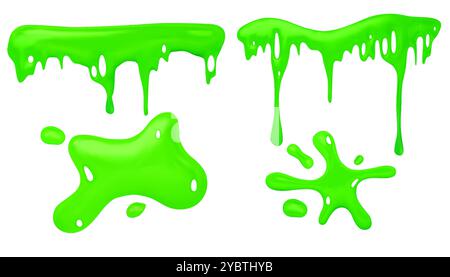 Green slime. Realistic dirt splat, goo dripping splodges of slime ...