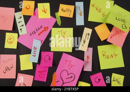 Small sheets of colored paper to write on the notes Stock Photo