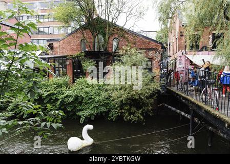 Oslo, Norway, August 11, 2019: Akerselva River through Ingens Gate area in Grunerlokka. Originally an industrial area it has become one of the trendie Stock Photo