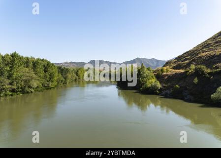 Ebro River in Haro, La Rioja, sunny day of summer Stock Photo