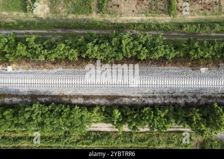 Aerial photographic documentation of the train track layout Stock Photo